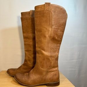 Frye Paige Womens Size 8.5 B Tan Leather Distressed Burnished Tall Riding Boots